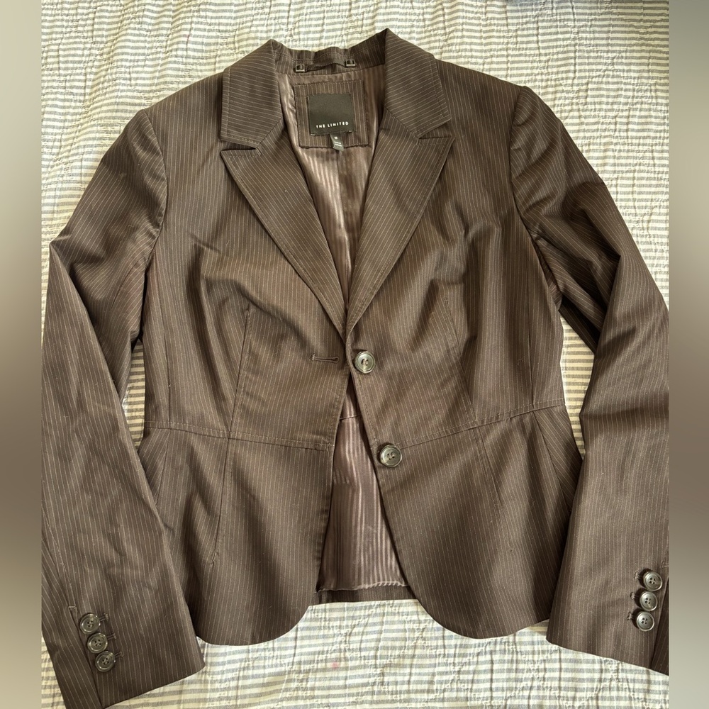The Limited Chocolate Brown 3 Piece Pinstripe Suit